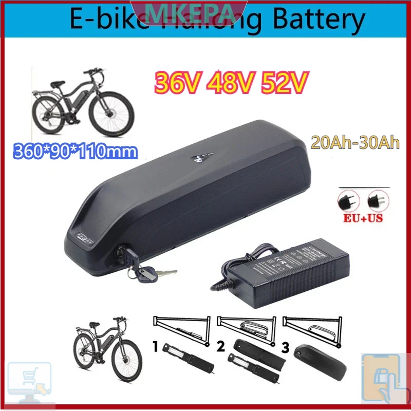 🔋36-48-52V For Motor Electric  - đánh giá và giá Ebike Battery 48V 20Ah Hailong